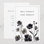 Black and White Floral Wedding 招待状 (正面/裏面)