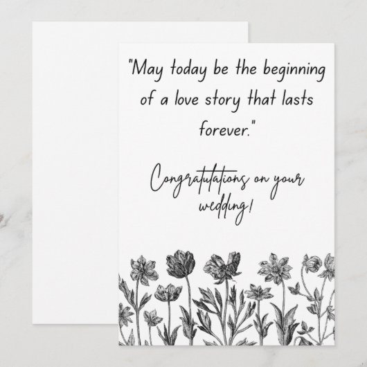 Black and White Floral Wedding celebrating シーズンカード (正面/裏面)