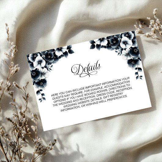 Black and White Floral Wedding Details エンクロージャーカード