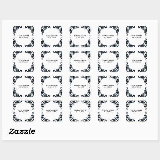 Black and White Floral Wedding Envelope Seal スクエアシール (シート)