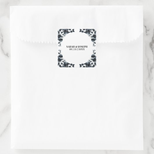 Black and White Floral Wedding Envelope Seal スクエアシール (バッグ)