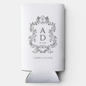 Black and White Floral Wedding Monogram  スリム缶クーラー (裏面)