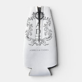 Black and White Floral Wedding Monogram  ボトルクーラー (裏面)