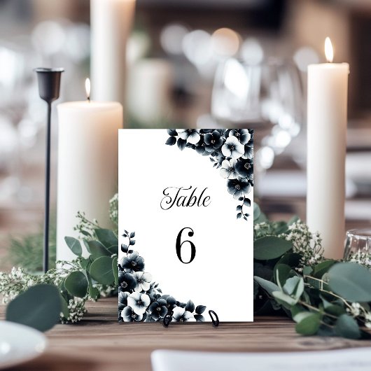 Black and White Floral Wedding Table Number テーブルナンバー