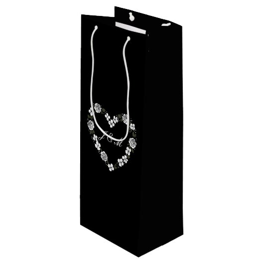 Black and White Floral Wedding Wine Gift Bag ワインギフトバッグ (正面アングル)