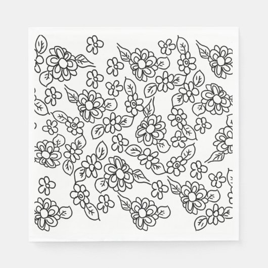 Black and white flower drawing スタンダードランチョンナプキン (正面)