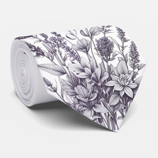 Black and White Flowers ネクタイ (ロール)