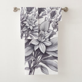 Black and White Flowers バスタオルセット