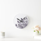 Black and white flowers ラウンド壁時計 (ホーム)
