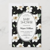 Black and white flowers baby shower 招待状 (正面)