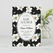 Black and white flowers baby shower 招待状 (スタンド正面)