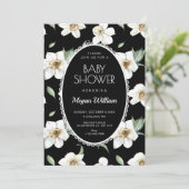Black and white flowers baby shower 招待状 (スタンド正面)