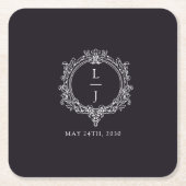 black and white foliage Crest wedding スクエアペーパーコースター (正面)