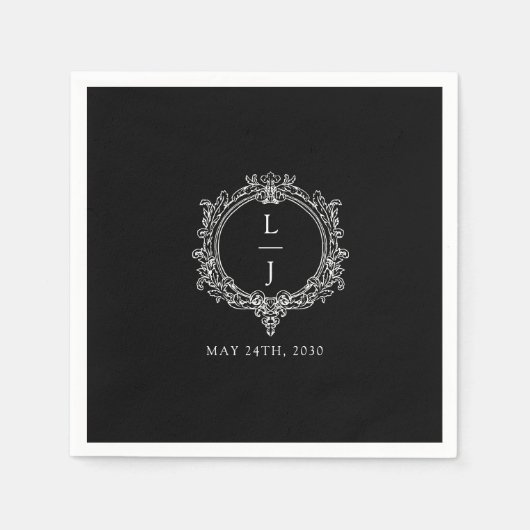 black and white foliage Crest wedding スタンダードカクテルナプキン (正面)