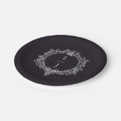 black and white foliage Crest wedding ペーパープレート (アングル)