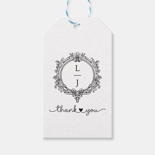 black and white foliage Crest wedding invitation ギフトタグ (正面)