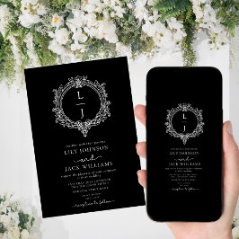 black and white foliage Crest wedding invitation セーブザデート