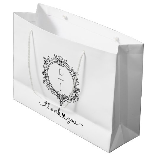 black and white foliage Crest wedding invitation ラージペーパーバッグ (正面アングル)