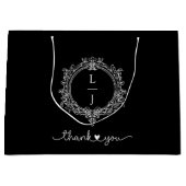 black and white foliage Crest wedding invitation ラージペーパーバッグ (正面)