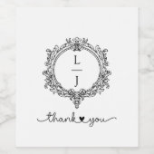 black and white foliage Crest wedding invitation ワインラベル (シングルラベル)