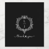 black and white foliage Crest wedding invitation ワインラベル (シングルラベル)
