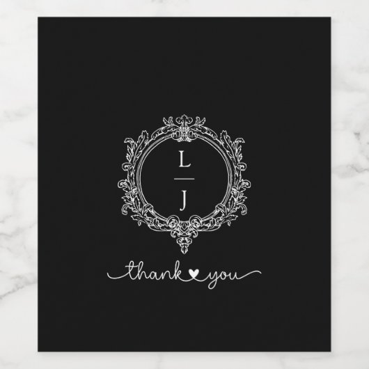 black and white foliage Crest wedding invitation ワインラベル (シングルラベル)