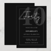 Black and White Forty 40th Birthday Celebration  招待状 (正面/裏面)