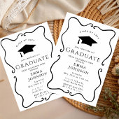 Black and white frame Simple Graduation Party  招待状