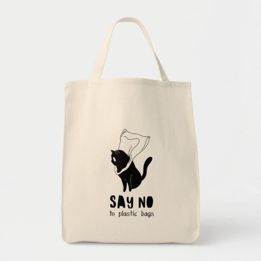 Black and White Funny “Say No to Plastic”  トートバッグ (正面)