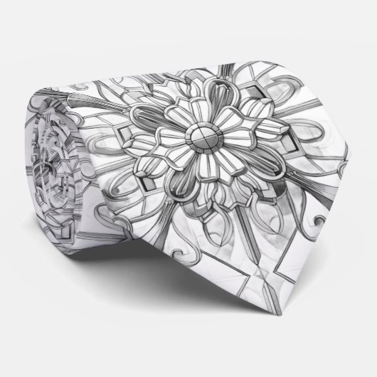 Black and White Geometric Art Deco Floral Mens ネクタイ (ロール)