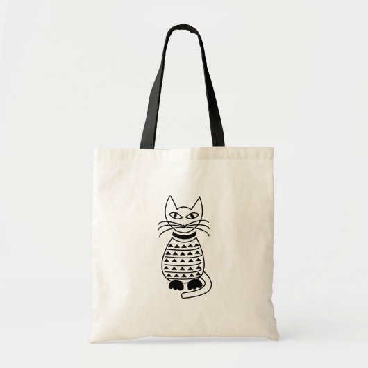 Black and White Geometric Cat Kitty トートバッグ (正面)