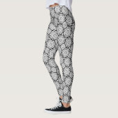 Black and White Geometric Grid Leggings - Moroccan レギンス (左)