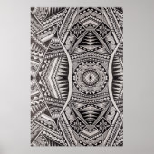 Black and White Geometric Mandala Tribal Pattern ポスター (正面)