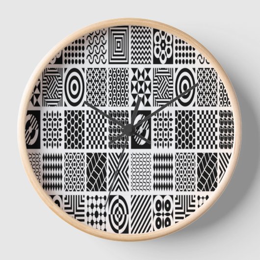 Black and White Geometric Patterns – Modern Abstra 壁時計 (正面)