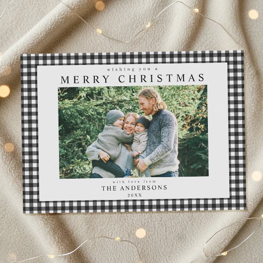 Black and White Gingham Christmas Photo シーズンカード