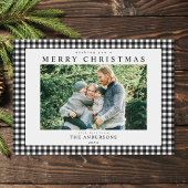 Black and White Gingham Christmas Photo シーズンカード