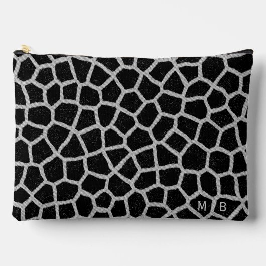 Black and White Giraffe Print Monogram アクセサリーポーチ (正面)