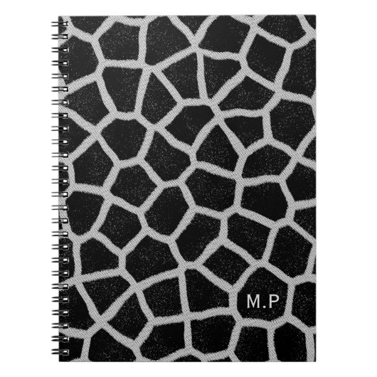 Black and White Giraffe Print Monogram ノートブック (正面)