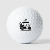 Black and White Golf Cart with Initials ゴルフボール (正面)