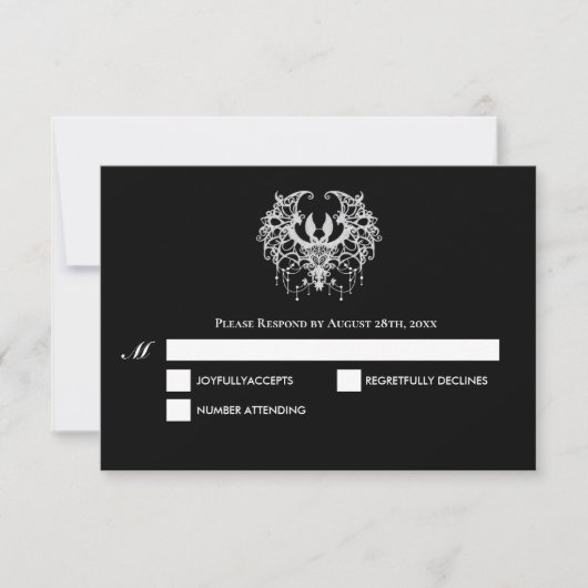 Black and white Gothic Halloween Wedding RSVP Card (正面)