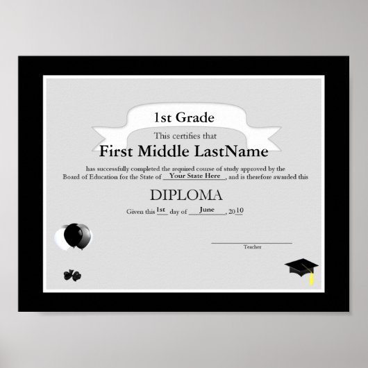 Black and White Graduate Homeschooler Diploma ポスター (正面)
