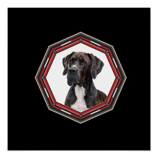 Black And White Great Dane In A Red Frame ポスター (正面)