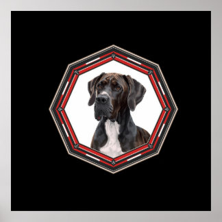Black And White Great Dane In A Red Frame ポスター