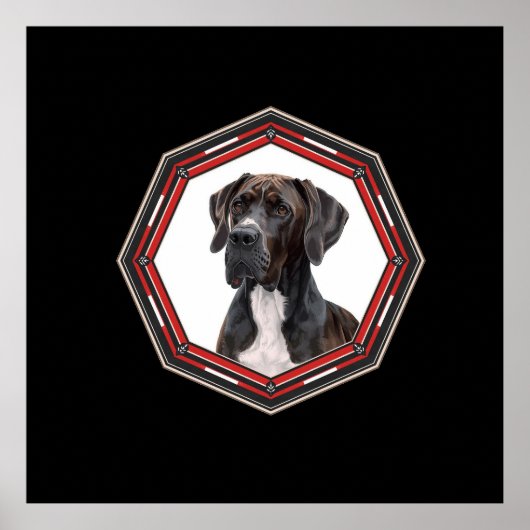 Black And White Great Dane In A Red Frame ポスター (正面)