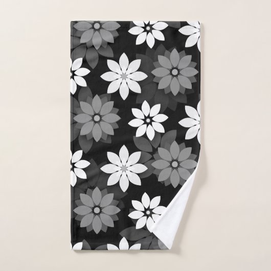 Black and white, grey seamless flower pattern バスタオルセット (ハンドタオル)