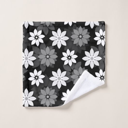 Black and white, grey seamless flower pattern バスタオルセット (ウォッシュタオル)