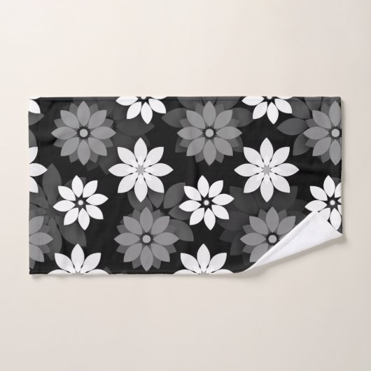 Black and white, grey seamless flower pattern バスタオルセット (ハンドタオル)