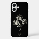 Black and White Grunge Stamp Roses Initials Case-Mate iPhoneケース (裏面)