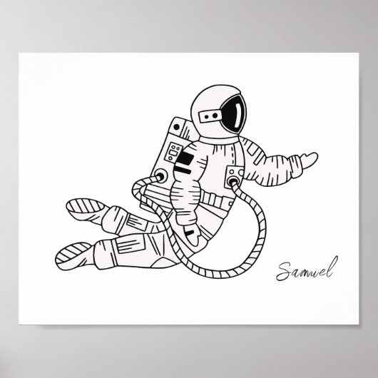 Black and white hand drawn astronaut teenage boy ポスター (正面)