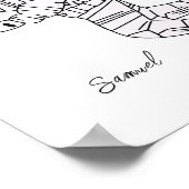 Black and white hand drawn astronaut teenage boy ポスター (角)